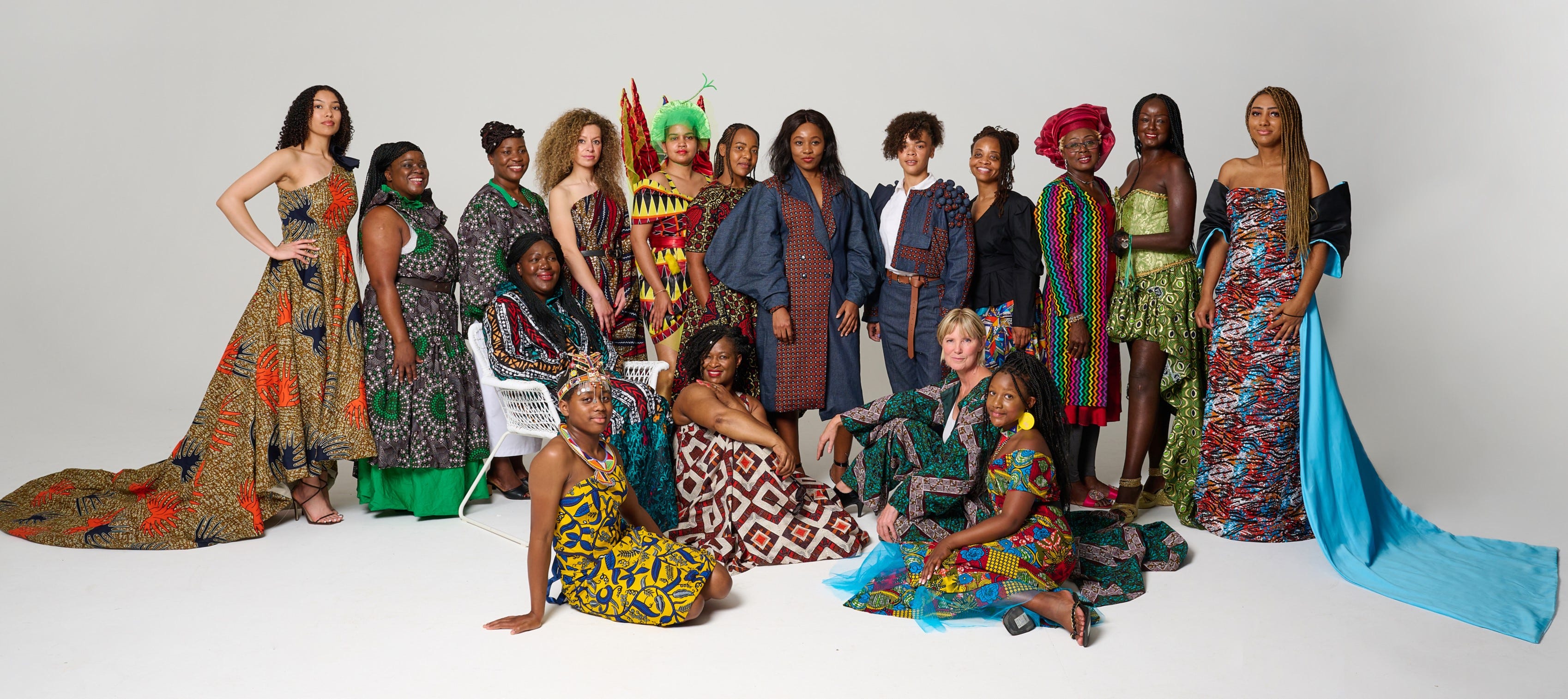 A photo showcasing some of the outfits from the Lives of Colour 'Fabrics of Colour' initiative